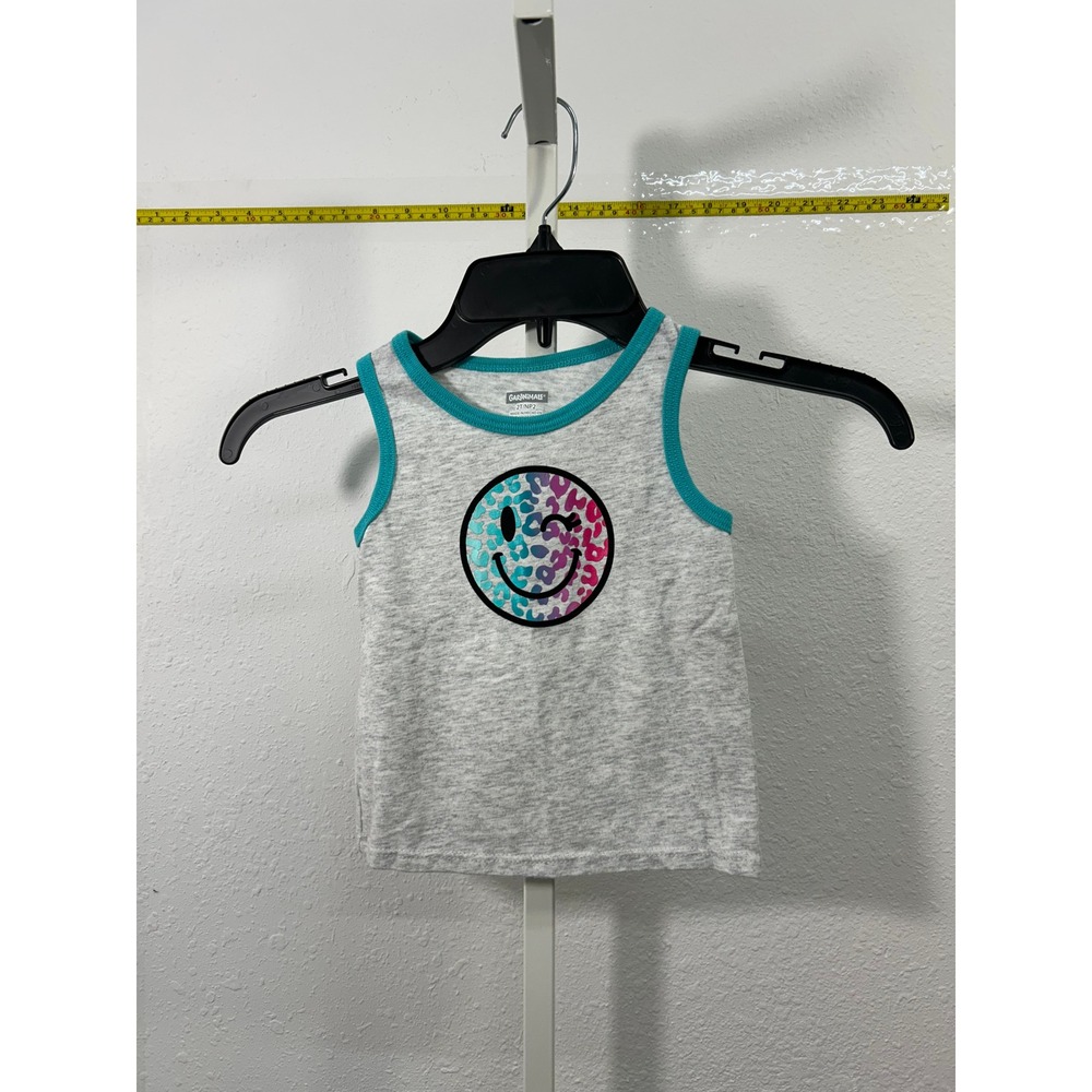 Garanimals Toddler Girls Gray Smiley Face Leopard Tank Top Size 2T Teal Trim